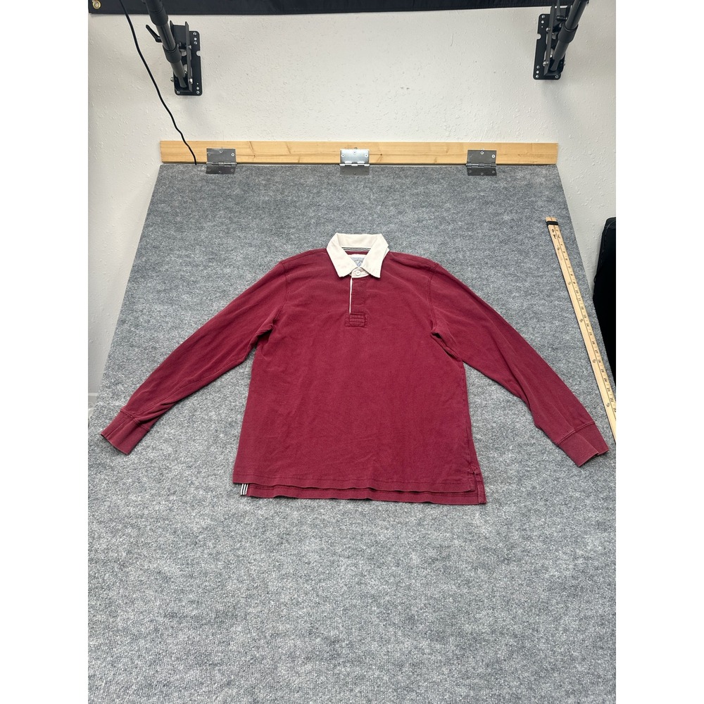 Lands End Mens‎ Burgundy Rugby Shirt Long Sleeve Collared Button Neck Size XL